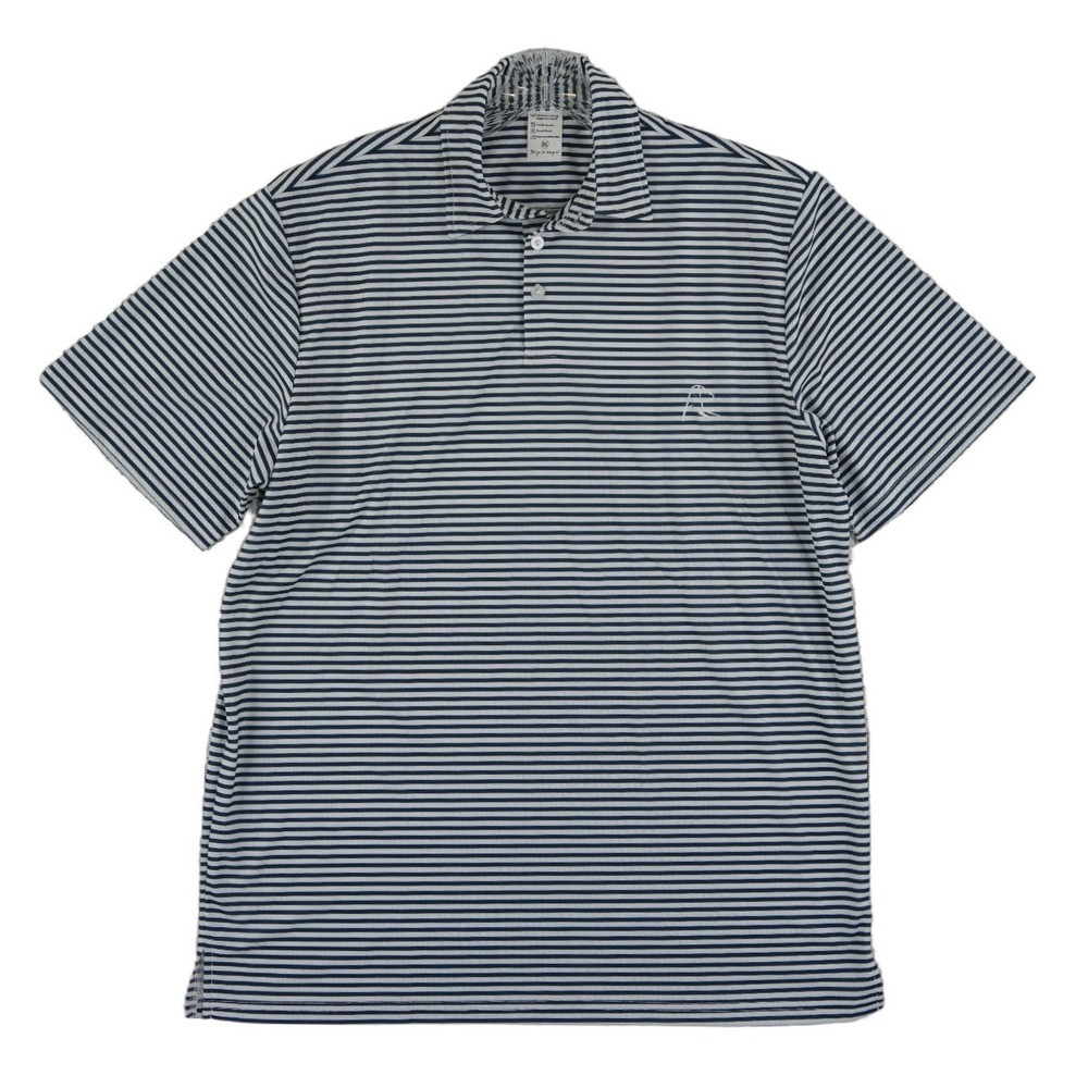 Rhoback Polo Shirt Mens Size XL Blue White Striped Performance Golf Short Sleeve